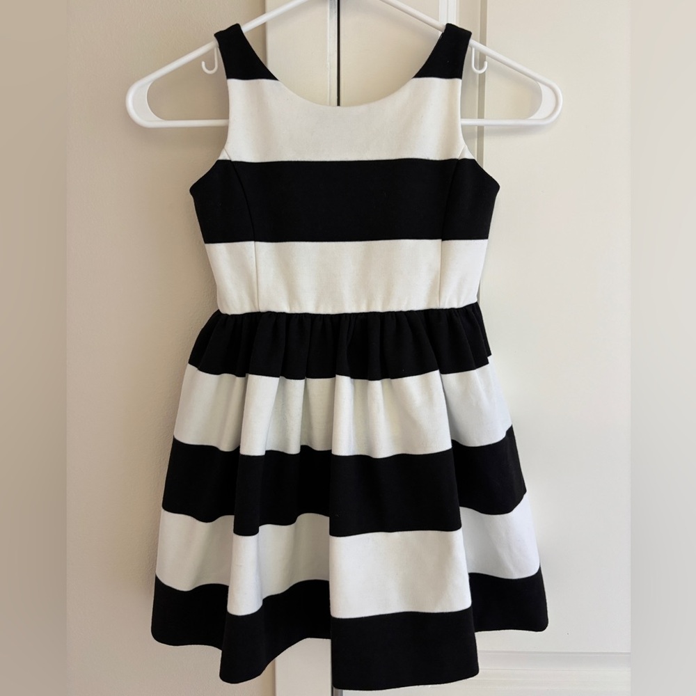 Polo Ralph Lauren Striped Fit n Flare Ponte Dress, Sleeveless Size 6 Black White
